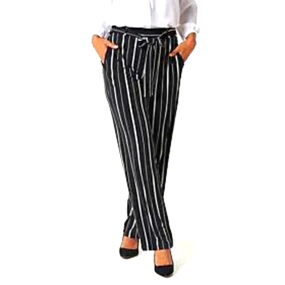 Susan Graver Liquid Knit Black and White Stripe Pant. Large